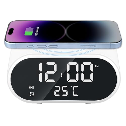 sumue Bedside Digital Alarm Clock with 15W Fast Wireless Charger (5W/10W/15W),Alarm Clock And LED Display For iPhone & Samsung, USB Charger, Wireless Charging for Bedroom,Office & Dorm