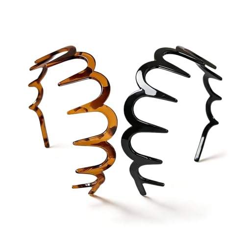 Ausphexion 2PCS U Shape Headbands for Women - Korean Fashion Retro High Skull Tooth Zig Zag Headband Hair Bands for Women Daily Wear Styling Accessory Gifts