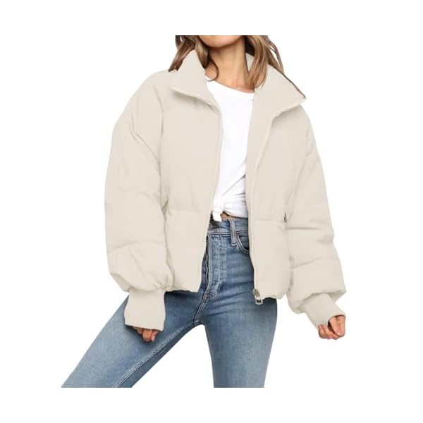 Women’s Winter Cropped Puffer Jacket Coat Casual Quilted Baggy Long Sleeve Zip Down Jackets Outerwear