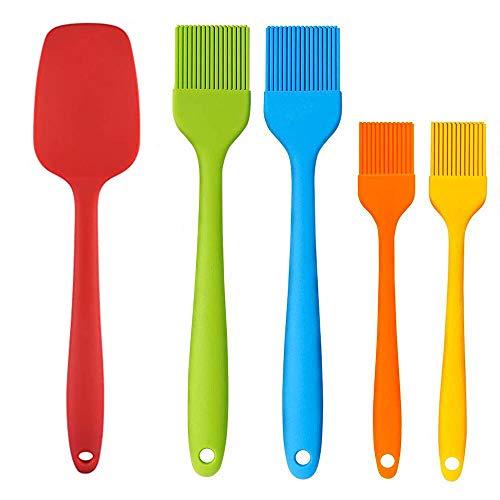 SUDESMO Grill Basting Brushes Basting Brushes Silicone Set of 5 Heat Resistant Pastry Brush BBQ Grill Barbeque Kitchen Baking Set Oil Brushes for Cooking Soft Bristles Long Handle
