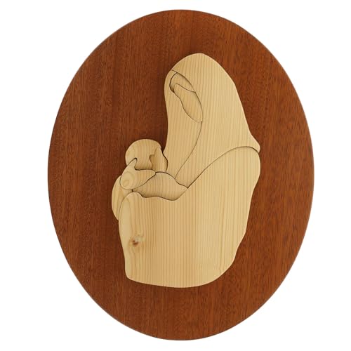 Oval bas-Relief of The Virgin with Child, Mahogany, 15x12 in
