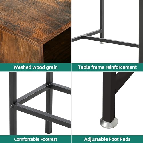 YITAHOME Bartisch mit Barhocker Set, Bartisch 3 Teilig, Esstisch mit 2 Hocker 3 Ablagen, Barhocker mit Metallrahmen, Essgruppe für 2 Personen, Frühstückstisch Möbelsets Zuhause, Küche (Vintage Braun)