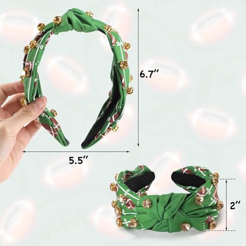 CiyvoLyeen 3PCS Football Headband for Women Pearl Rhinestone Jeweled Knotted Headband Game Day Wide Hairband Sports Hair Accessories Gifts for Football Mom Fans - Thumbnail 4