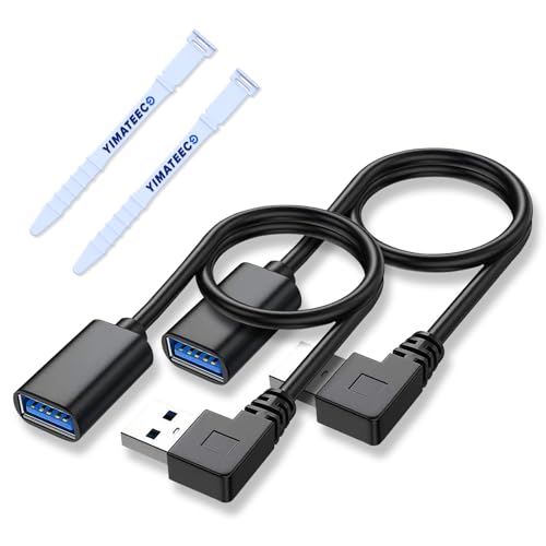 YIMATEECO Alargador USB 3.0 Extension Cable Macho Hembra, 90 Grados Ángulo recto de Datos USB Cable para Disco Duro, Unidad Flash USB (30cm, 2 Unidades, Negro)
