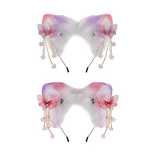 Bandeau avec papillon fleur chaton oreille en couleurs de dessin animé - 4