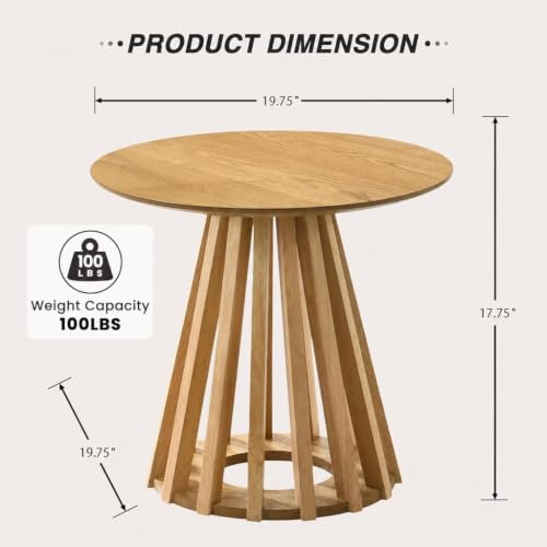 Image of Natural Round Fluted Small End Table Set of 2, 19.7 inch Side Table Nightstand