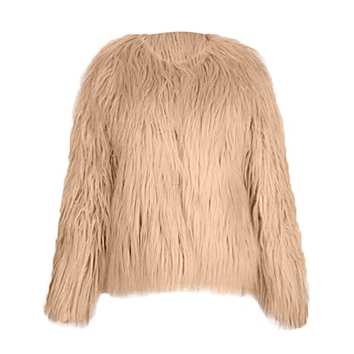 Girls Shaggy Jacket Faux 𝗙𝘂r Open Front Furry Long Sleeve Windproof Coat Winter Solid Warm Outerwear