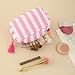THOVSMOON Quilted Makeup Bag for Women, Stripe Cosmetic Pouch with Tassel Zipper Travel Toiletry Organizer (White-Pink)