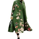 Nupucy Women's Casual Floral Notched Lapel Button Down Long Woolen Coat Oversized Long Sleeve Jacket Outwear with 2 Pockets