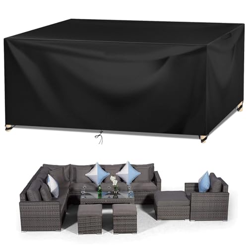 Coperture per Mobili da Giardino, 420D Oxford Copertura Tavolo Sedie Esterno Telo Copri Tavoli da Terrazza Quadrato Impermeabile Anti-UV Antivento Copertura da Tavolo da Giardino 250x250x90cm