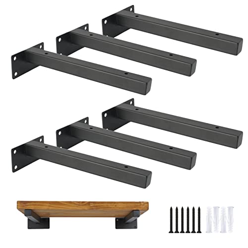 Ouvin Shelf Bracket 6Pack Floating Brackets Heavy Duty Shelf Supports Industrial Brackets for Wall Shelves (6inch) Black