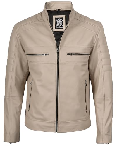 Image of fjackets Leather Jacket Men Real Lambskin - Cafe Racer Moto Style, Stand Collar Zip Up Jacket