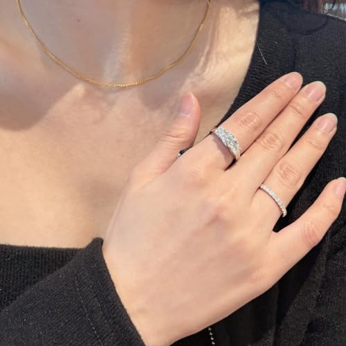 2CT Moissanite 3 Stones Rings for Women D Color VVS1 Clarity Round Created Diamond and 925 Sterling Silver with 18K White Gold Vermeil Size 5-104