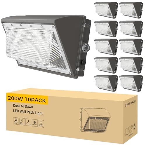 AIKVSXER 10 Pack 200W LED Wall Pack Light, Dusk to Dawn Photocell, 32000LM 6000K Exterior Wall Packs, IP65 LED Wall Packs Outside Lighting [Eqv. 1000W HPS/HID] for Parking Lot, Yard AC120-27