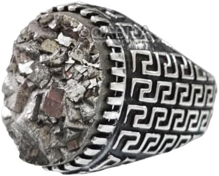 Raw Pyrite Mans Ring, Natural Pyrite Rings, Money Catching Stone, Mens Ring, 925 Solid Silver, Handmade Jewelry, Turkish, Ring, Unisex, Natural Gemstone Ring, Thanksgiving, Heavy Silver Rings, Q-1285