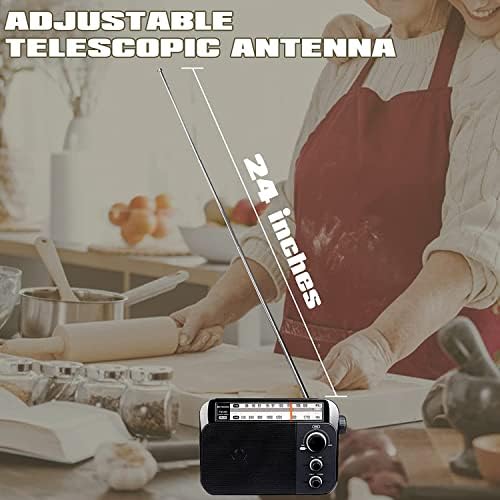 Retekess TR604 Portable Radio FM AM, Battery Radio, Transistor, Mains Power, Headphone Jack, Large Speaker, Two Tones, Simple for Elderly (Black)