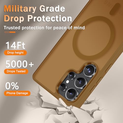 Image of YENAPOON for Samsung Galaxy S25 Ultra Case, Matte Magnetic Phone Cover [with 1 Screen Protector] [Support for MagSafe] [Shockproof Military Grade Protection] Translucent Frosted Back, Brown