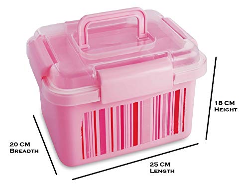 Image of aaKaR Big Storage Rectangular Multi Purpose Medical First Aid Box with Handle (Pink, plastic, 25x20x18 Cm)