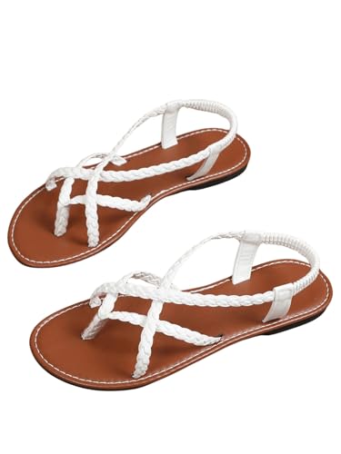 Image of Verdusa Women's Flat Sandals Strappy Dressy Ankle Strap Casual Summer Thong Sandals for Beach