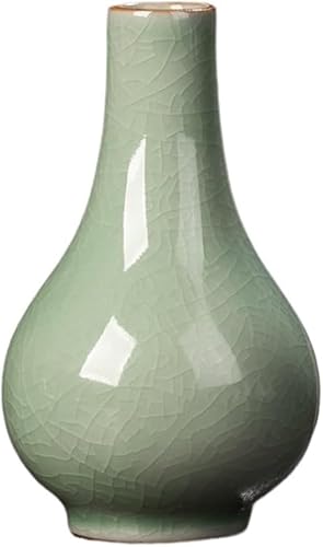 Vase Tabletop Ru Kiln Home Ceramic Ornaments Office Tea Table Hydroponic Crack Can Be Raised Jade Bottle Vase(Green,C)