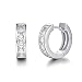 Carleen White Gold Plated Sterling Silver Channel Setting Princess Cut AAA Cubic Zirconia CZ Small Bold Huggie Hoop Earrings for Women Girls Outer Diameter 15mm