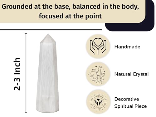 Image of Certified Scolecite Crystal Tower Obelisk Point for Chakra, Healing and Balancing - AAA Grade Original Certified Gemstone Agate for Reiki Meditation Yoga Spiritual (2-3 Inches)