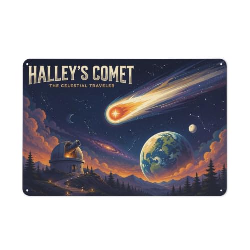 Plaque Murale En Métal Halley's Comet Vintage Poster 20x30cm Déco