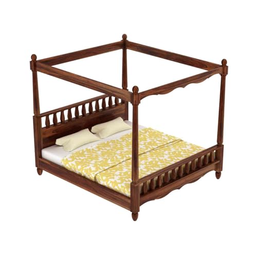 Image of WOODLAB Furniture Sheesham Wood King Size Poster Bed Without Storage | Wooden Double Size Cot Palang for Bedroom Living Room Home and Hotel (Honey Finish)