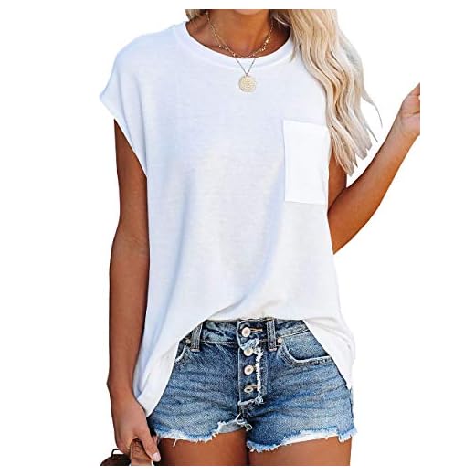 WMZCYXY Womens Tank Top Summer Tops Sleeveless T Shirt Crew Neck Casual Loose Fitting Shirts with Pocket (White,Medium)