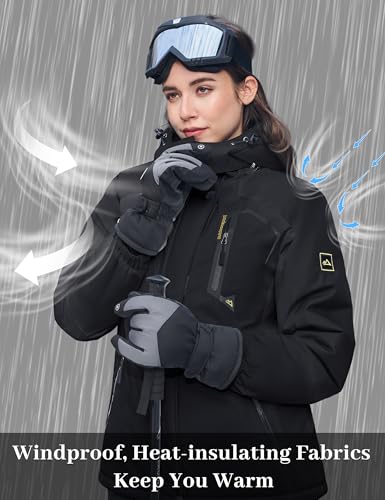 MAGCOMSEN Skijacke Damen Übergangsjacke Winter Outdoor Winterjacke Fleecejacke Parka Wärme Abnehmbarer Kapuze Schwarz XXL