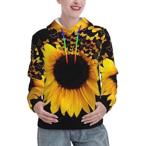 Sweat à capuche imprimé tournesol ajusté pour contrer le froid de l'automne