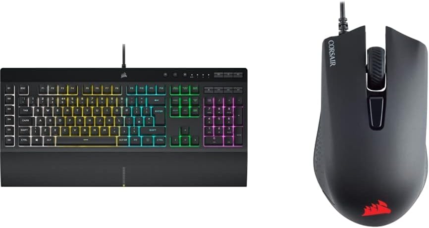 Corsair K55 RGB PRO Wired Membrane Gaming Keyboard QWERTY, Black & Harpoon PRO RGB, FPS/MOBA Optical Gaming Mouse – Black
