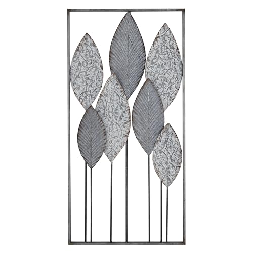 Deco 79 Contemporary Leaves Wall Decor, 2"W x 36"H, Gray, Silver