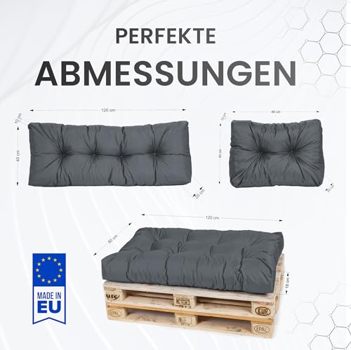 TexDeko® Garden Palettenkissen 120x80x18cm wasserabweisend UV - beständig In- & Outdoor Premium Sitzkissen gesteppt Palettenauflage für Europaletten Palettenpolster (Anthrazit)