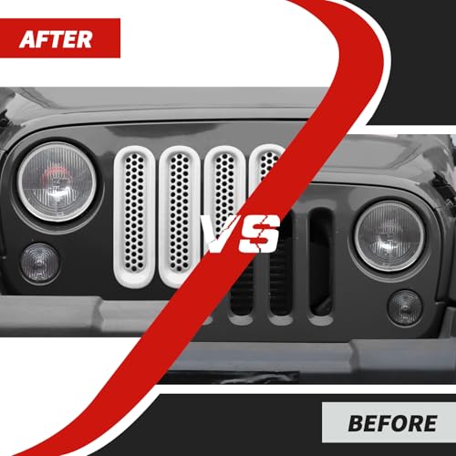 Image of Front Grille Inserts Grill Mesh Clip-on Trim Covers Exterior Accessories Compatible with Jeep Wrangler JK & JKU 2007-2017,White