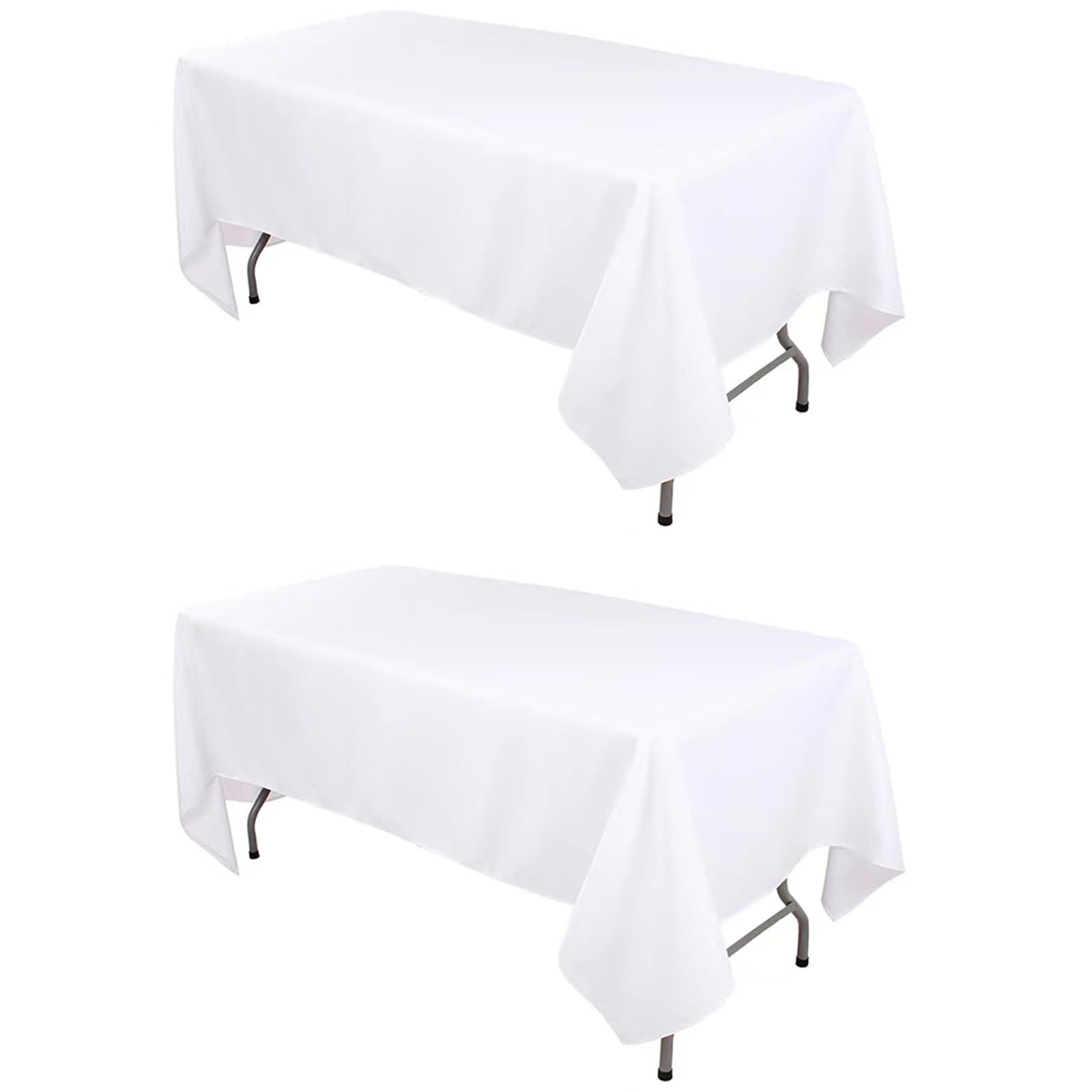 Kesfey Confezione da 2 tovaglie in poliestere bianco, 152 x 250 cm per tavoli da 1,8 m, rettangolare, resistente alle pieghe, lavabile, per banchetti, feste, campeggio