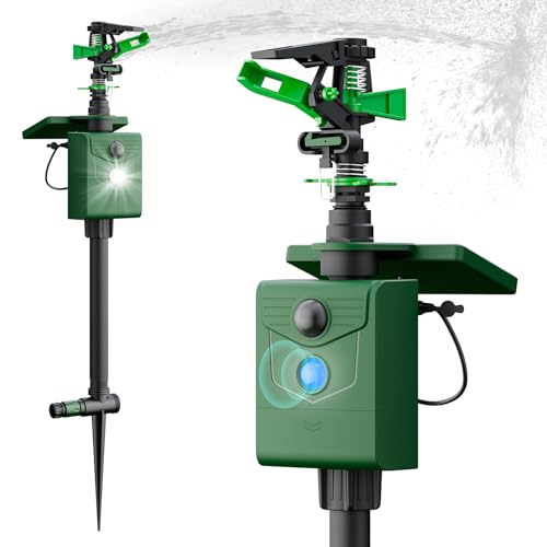 2 Packs Motion Activated Animal Repeller with Water Sprinkler, Solar Powered Deer Repellent Devices,...