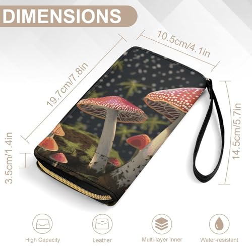 Women Wallets Mushroom Leather Wallet for Women Thin Wallet with Zipper Pocket Card Holder2