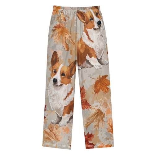 Corgi Dog Maple Leaves Boys Long Pants Soft Trousers Elastic Waist Kids Lounge Bottoms with Pockets S-XL2