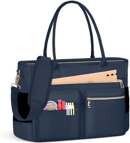 RAINSMORE Laptoptassen voor vrouwen 39,6 cm Lerares Tas Grote Verpleegkundige Utiliteitstas Computer Messenger Aktentas met Geïsoleerde Zak voor Werk School Kantoor Bedrijf Universiteit, Grijs Roze