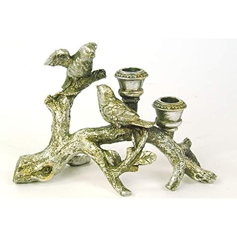 Vintage Belle Candle Holder Birds on a Branch Antique Silver Dinner Candle Stand Candelabra Cover