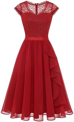 Wedtrend Cocktailkleid Damen Knielang Abendkleid Elegant für Hochzeit Elegant A Linie Rüschenkleid