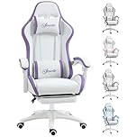 Vinsetto Computer Gaming Chair, PU Leather Office Desk Chair with Footrest, Swivel Wheels, 135° Reclining Back, Lumbar Support, Headrest for Home, White and Purple