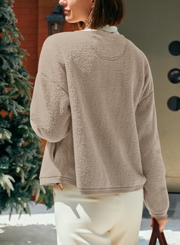 Image of Yanekop Womens Sherpa Jacket Button Down Fleece Winter Coat Fuzzy Jackets Chunky Cardigan Sweaters Open Knit Sweater