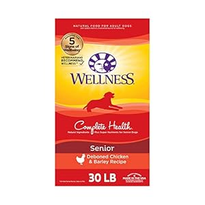 Wellness Complete Health Senior Dry Dog Food with Grains, Natural Ingredients, Made in USA with Real Meat, All Breeds (Chicken & Barley, 30-Pound Bag)