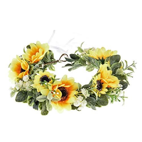 Vividsun Boho Flower Headband Floral Garland Crown Wedding Festival Party Headpiece (All Yellow) #TOP10