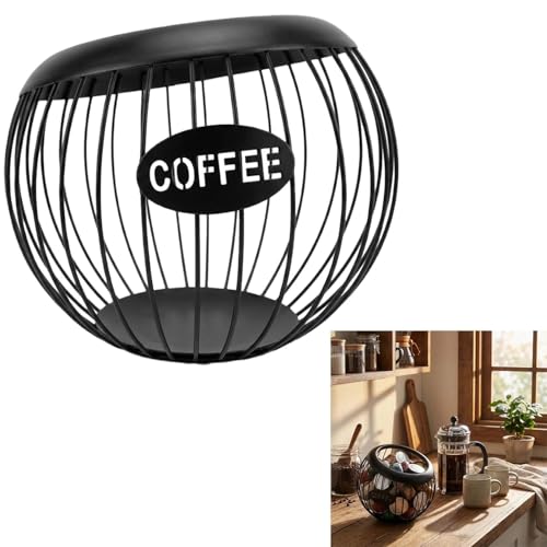 Zbozzba Portacapsule da caffè in metallo, Portacapsule, Portacialde da caffè, Organizer per cialde da di grande capacità per bancone e cucina - Nero