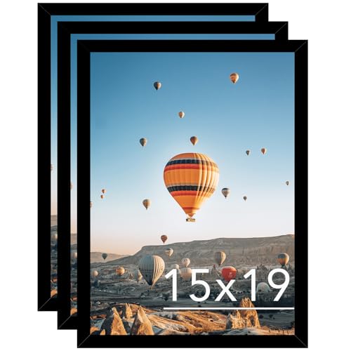 JCJMY 15x19 Picture Frame Set of 3 Black for Poster Photo Picture, Horizontal and Vertical Formats for Wall Hanging, 15 x 19 Wall Poster Photo Frame for 15 by 19 Photos Posters, 3 Pack, Black