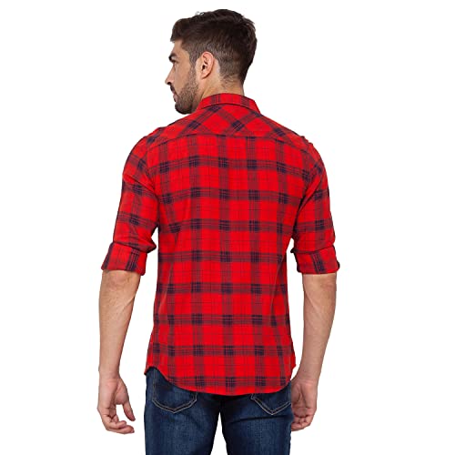 Image of Spykar Men's Regular Fit Raised Collar Full Sleeve Checked Casual Shirts
