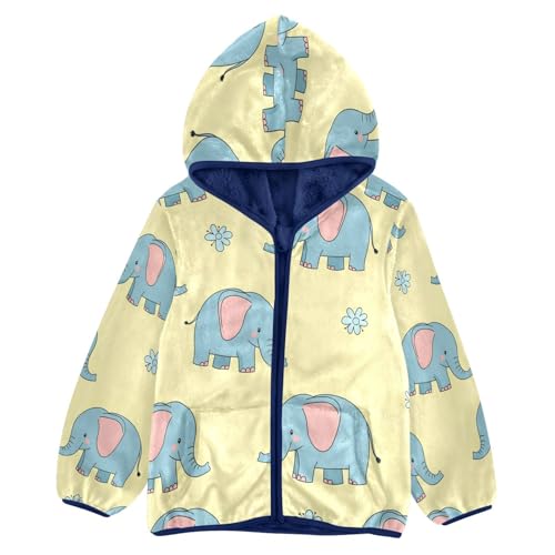 Elephant Flower Pattern Print Toddler Fleece Jacket Girl Boys Hooded Fleece Jacket Coat Warm Outwear Zip-up 3-10T